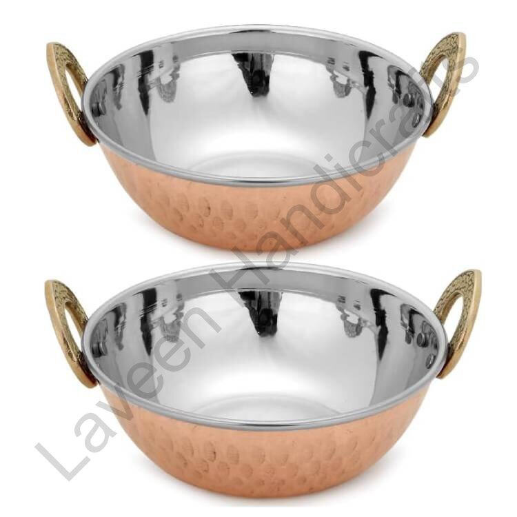 Hammered Serving Karahi Copper/Brass Silver - 2 Pcs