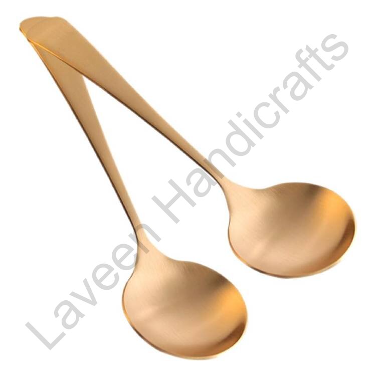 Smooth Surface Brass Serving Spoons Golden - 2 Pcs