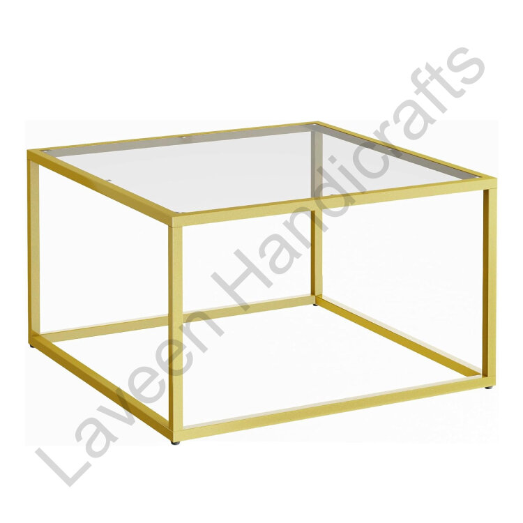 Tempered Glass Square Living Room Table Golden