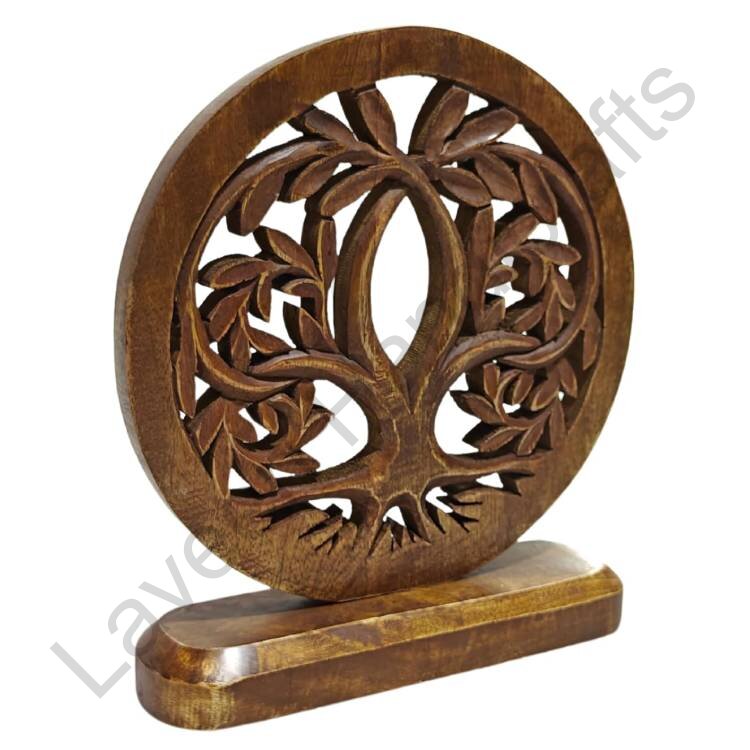 Tree Shape Wooden Carved Table Top Brown