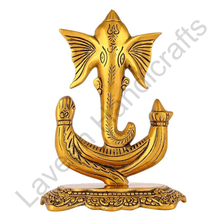 Ganesh Seated On Lotus Table Top Golden