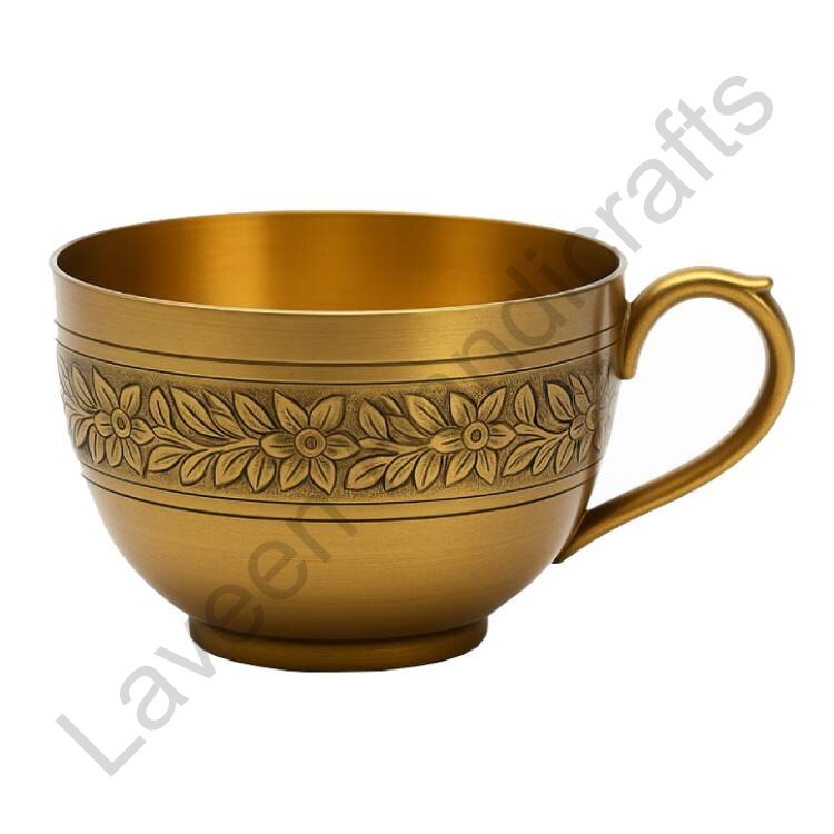 Engraved Flower Design Tea Cup Golden