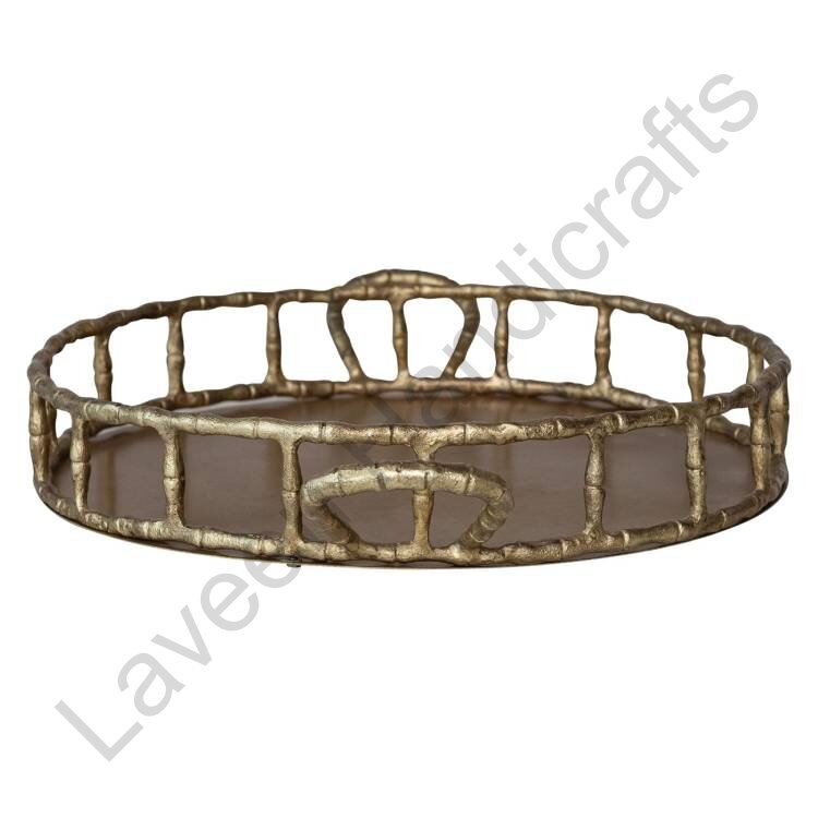 Bamboo Motif Round Tray Golden
