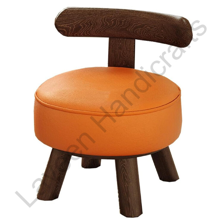 Wooden Legs Pouffe With Backrest Orange / Brown