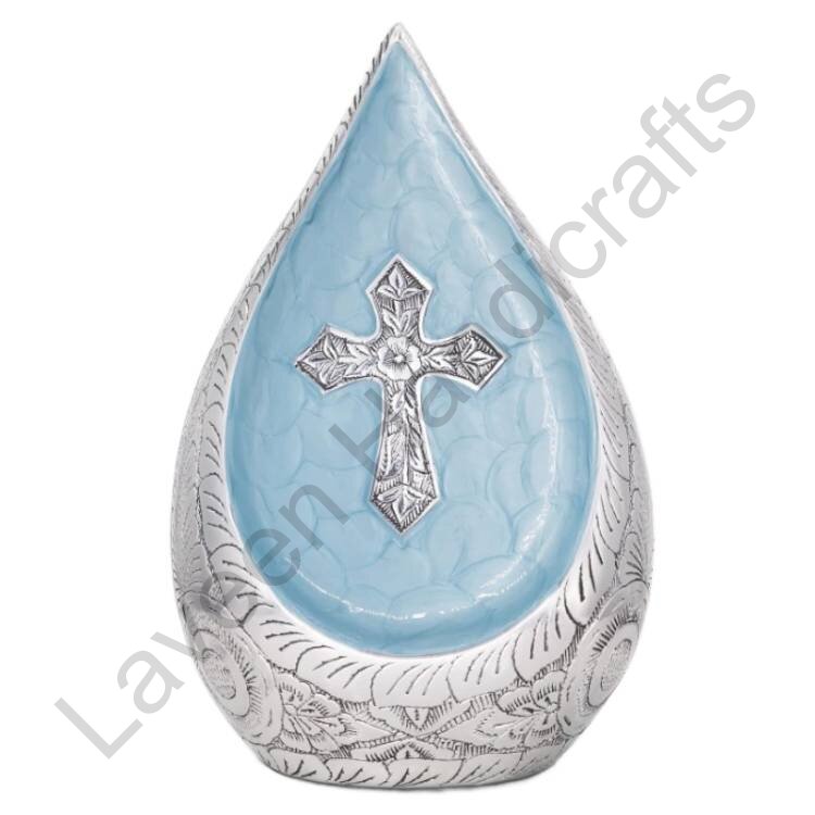 Cross Faith Tear Drop Urn Light Blue