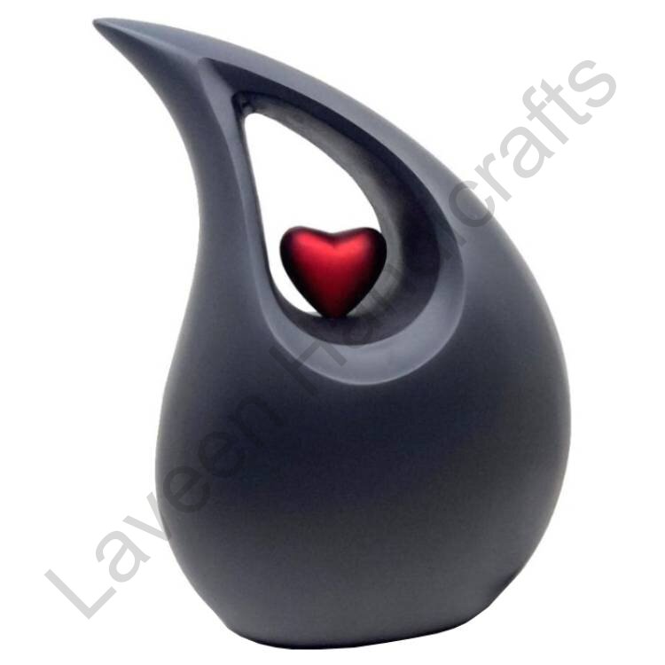 Heart Embrace Tear Drop Urn Grey / Red