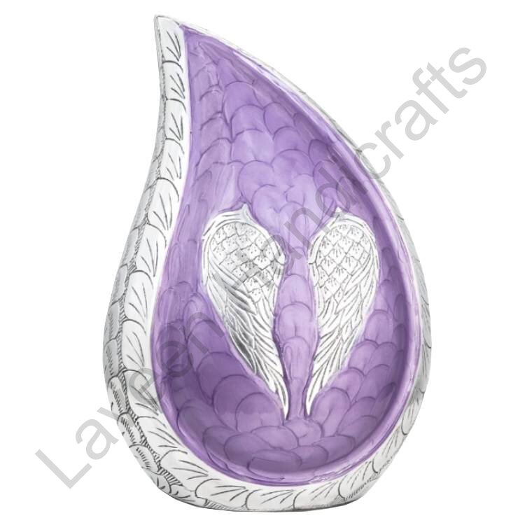 Angel Wings Tear Drop Urn Purple / Silver