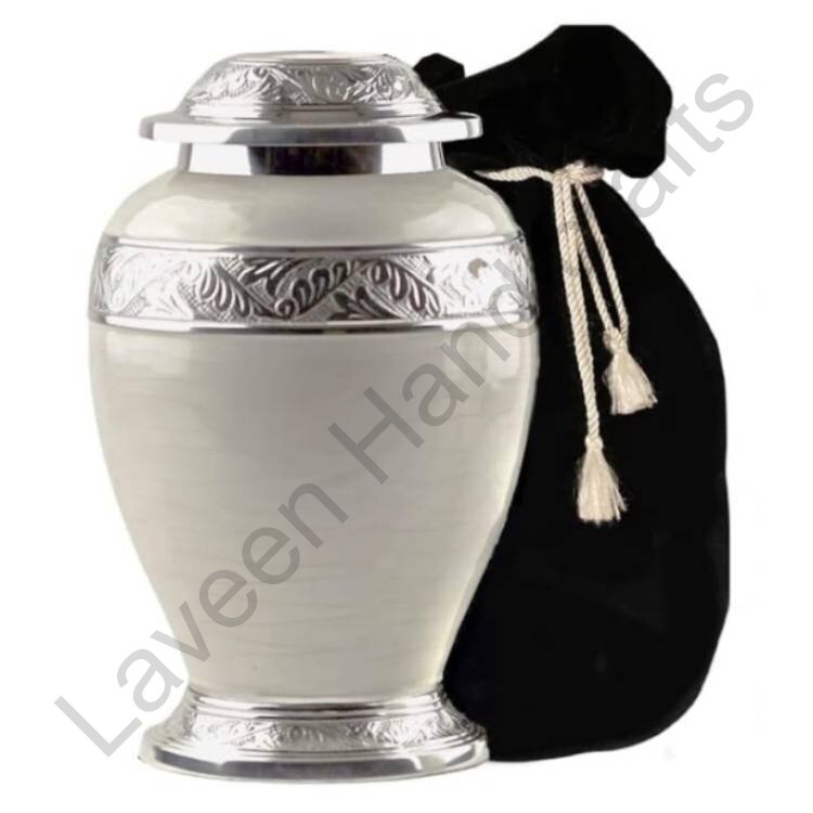 Ornate Band Human Urn Ivory With Pouch