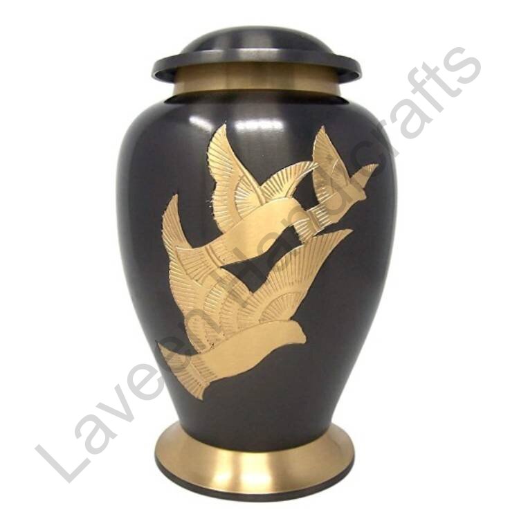 Ebony Gold Flying Doves Human Urn Black