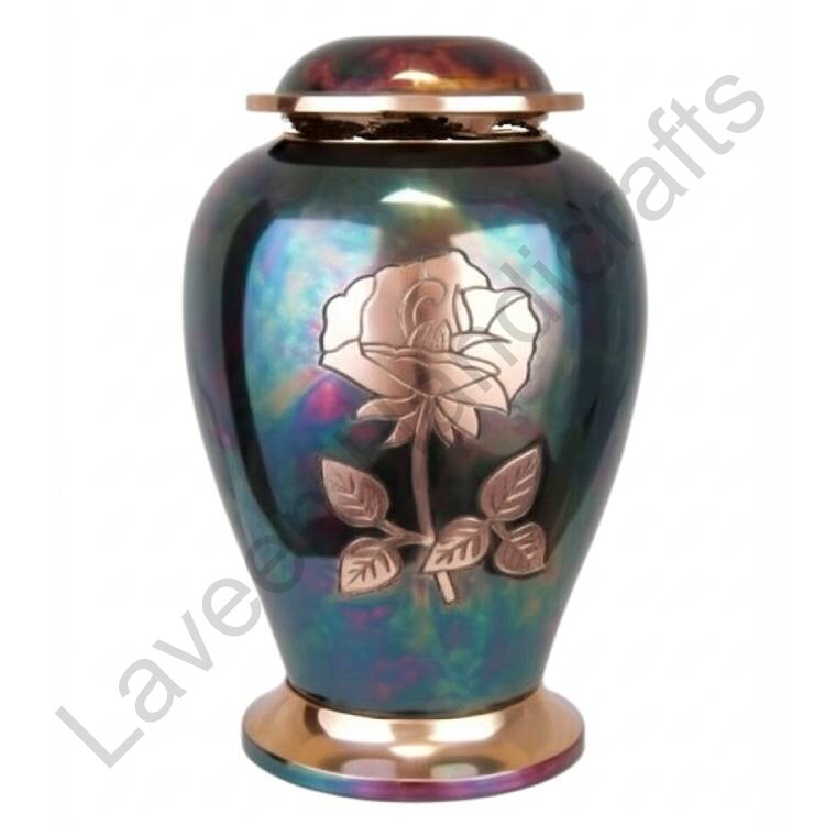 Gold Rose Flower Human Urn Teal