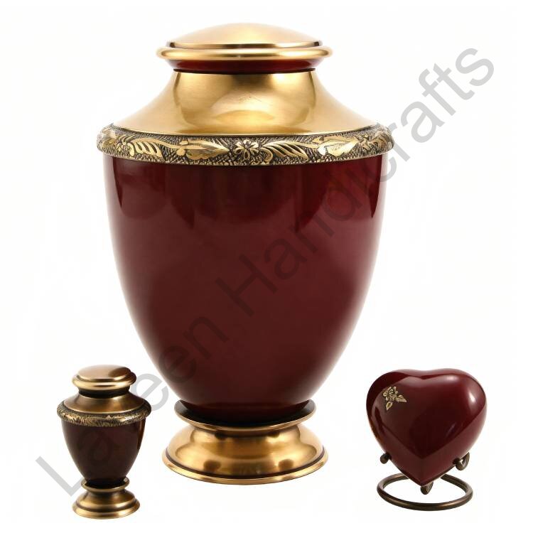 Gold Band Human Urn Set Burgundy - 3 Pcs