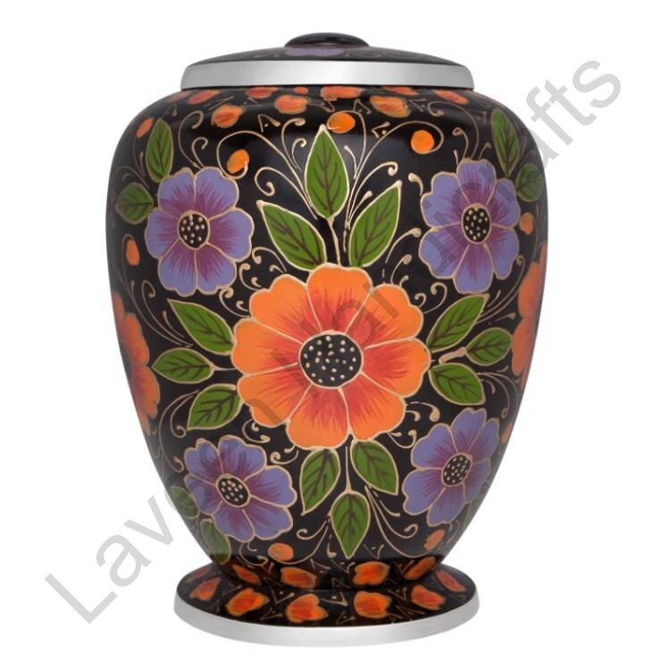 Enamel Floral Harmony Human Urn Black