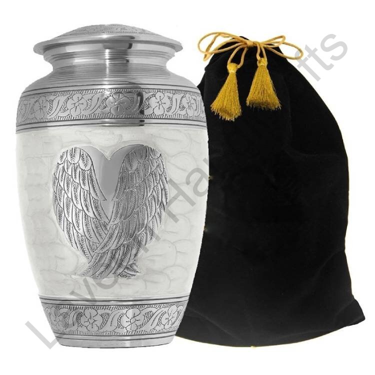 Angel Heart Wings Human Urn Silver With Velvet Pouch
