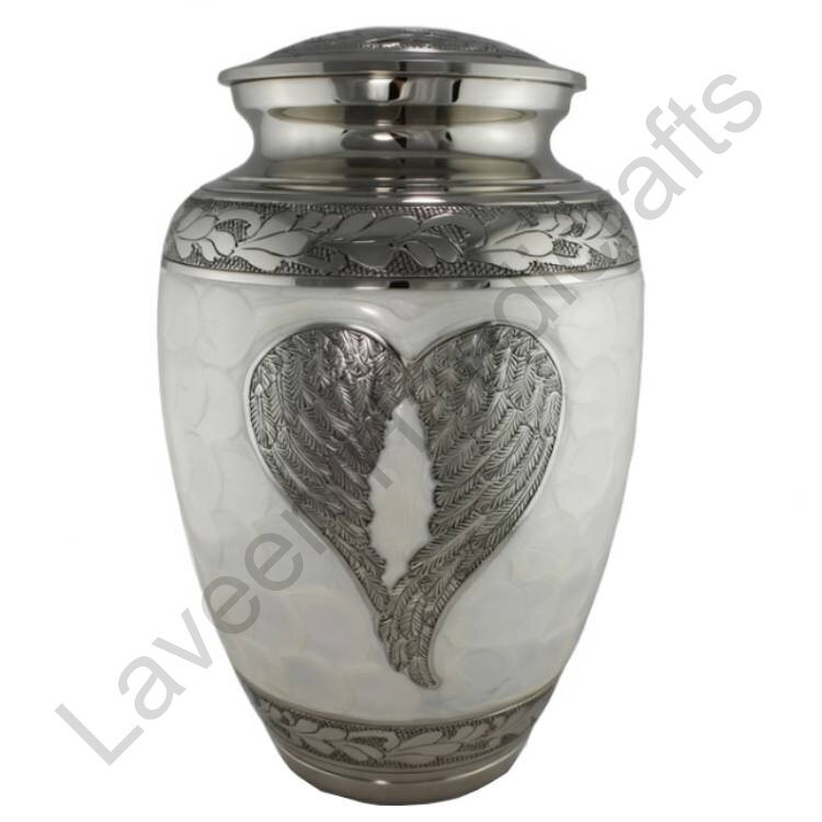 Heart Angel Wings Human Urn Silver