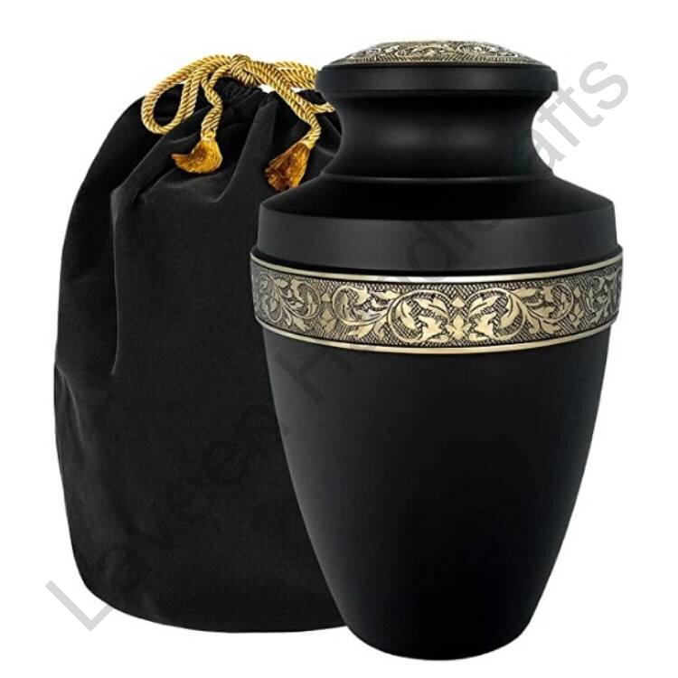 Gold Floral Band Human Urn Black With Pouch