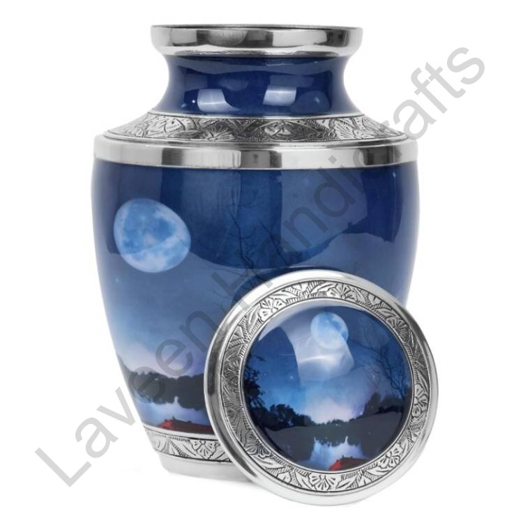 Moon Reflection Scenic Human Urn Blue