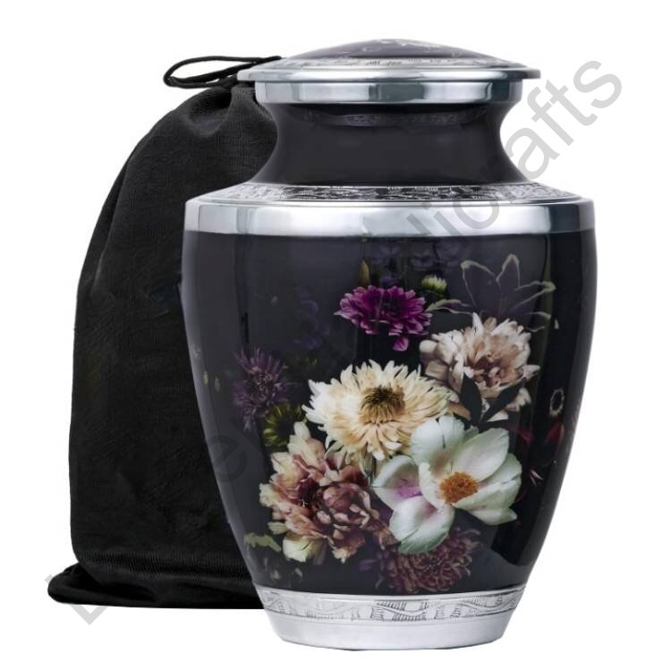 Night Blossom Floral Bouquet Human Urn Black With Pouch