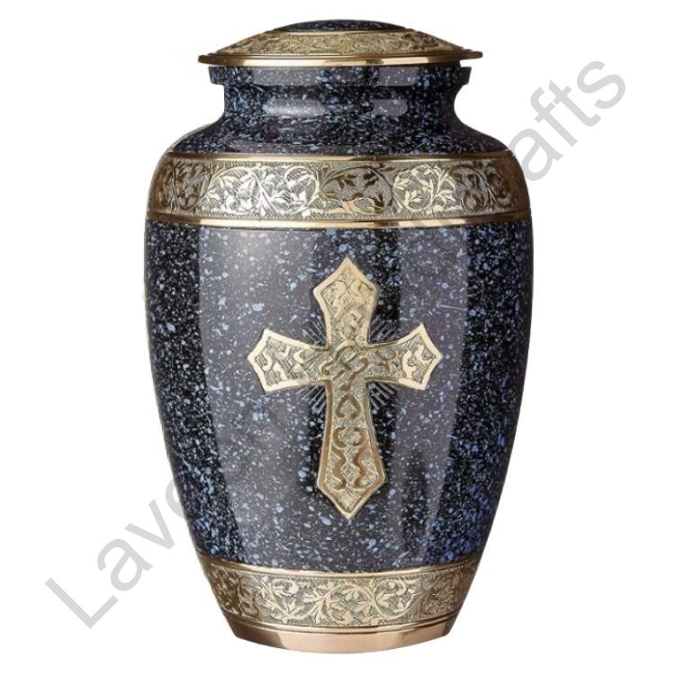 Midnight Gold Cross Granite Human Urn Blue