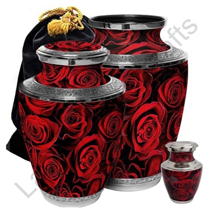 Rose Blossom Human Urn Red With Pouch - 3 Pcs