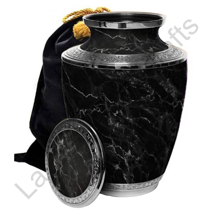 Marble Pattern Human Urn Black With Pouch