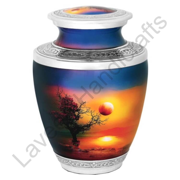 Sunset Tree Reflection Scenic Human Urn Blue / Orange