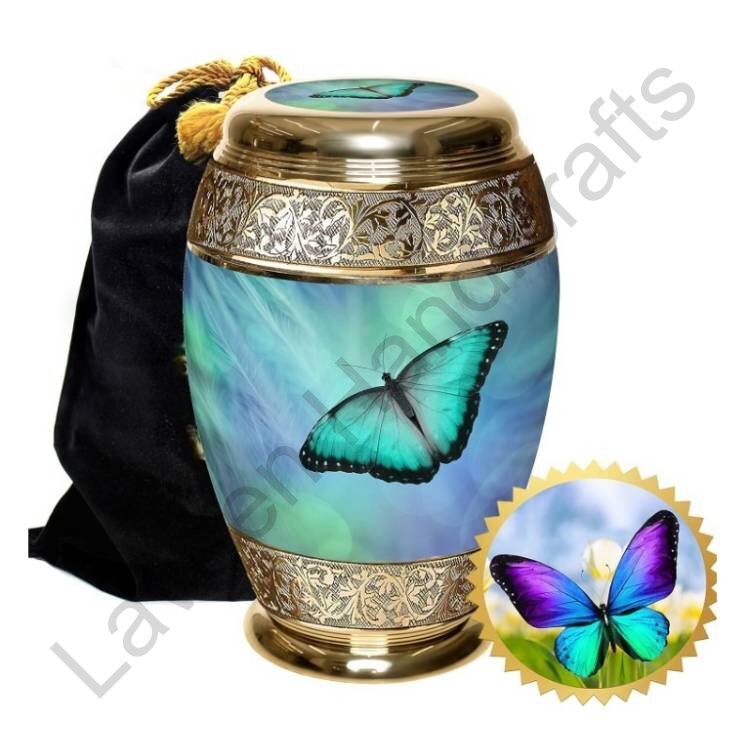Butterfly Design Human Urn Teal