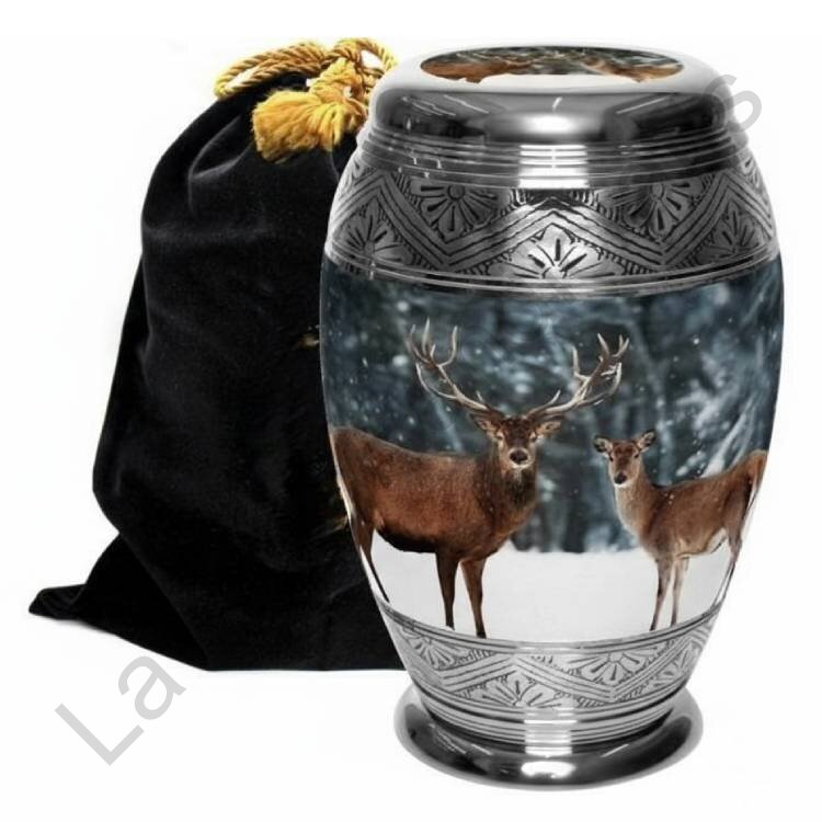 Winter Deer Forest Human Urn Silver