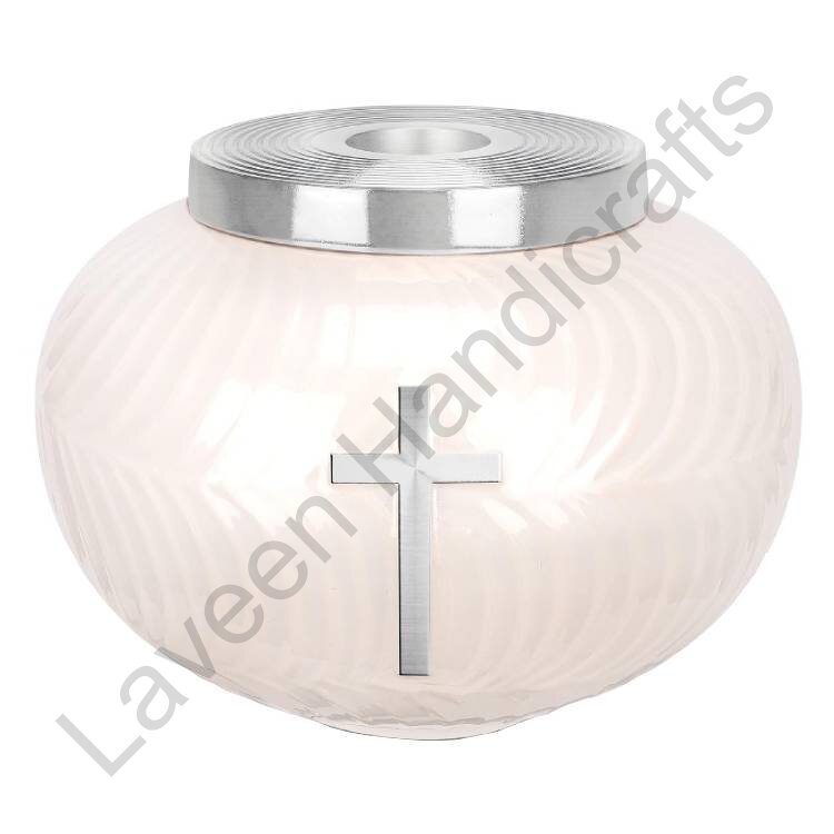 Cross Round Human Urn White