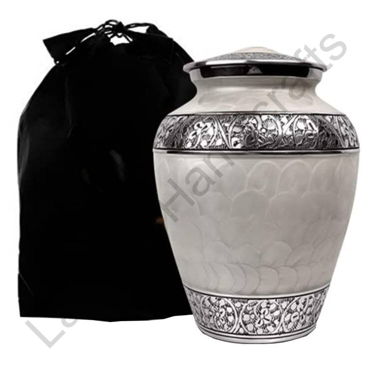 Silver Floral Band Human Urn White