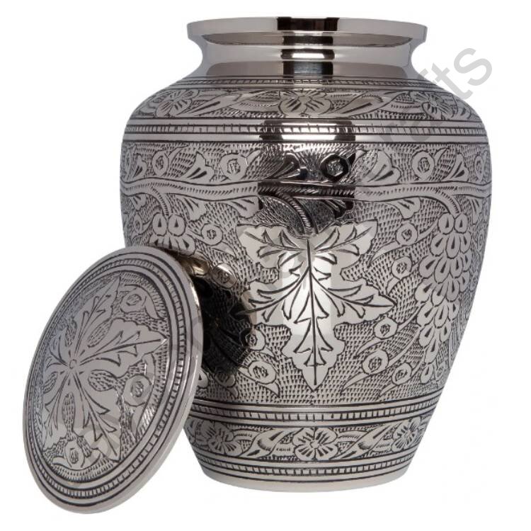Ornate Engraved Memorial Human Urn Silver
