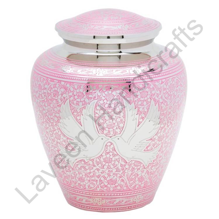 Doves Floral Engraved Human Urn Pink