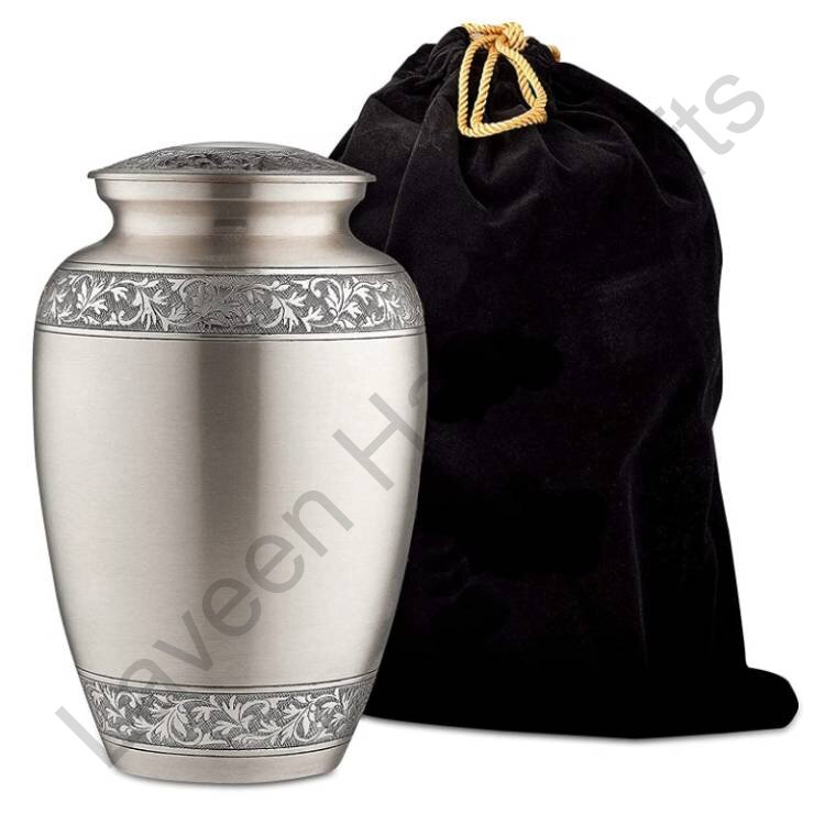 Floral Band Human Urn Silver With Velvet Bag