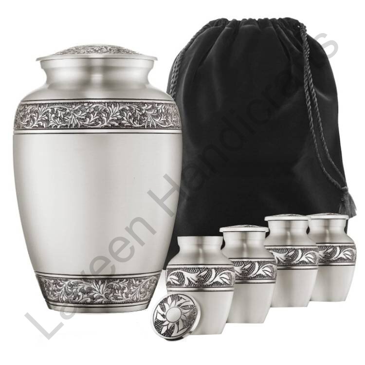 Ornate Vine Human Urn Set Silver - 5 Pcs