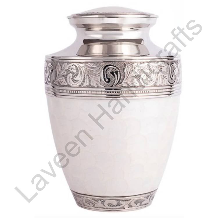 Silver Ornate Band Human Urn White