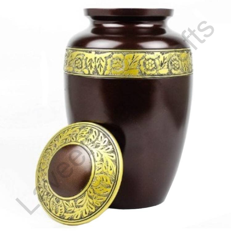Floral Engraved Human Urn Brown
