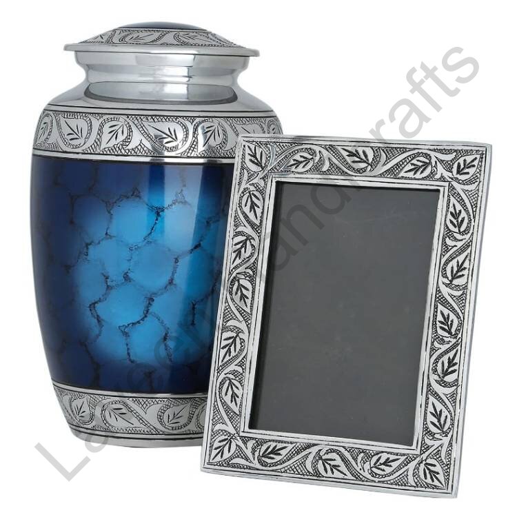 Leaf Pattern Human Urn Blue