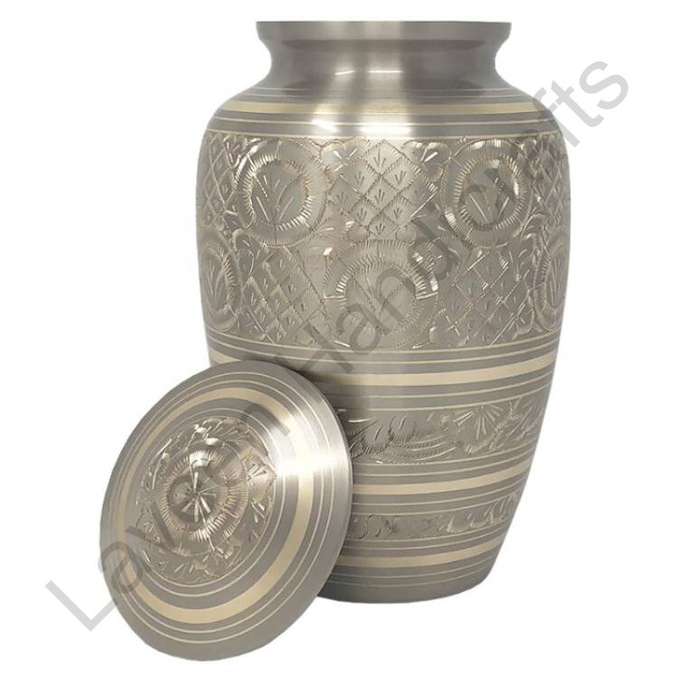 Engraved Floral Human Urn Silver