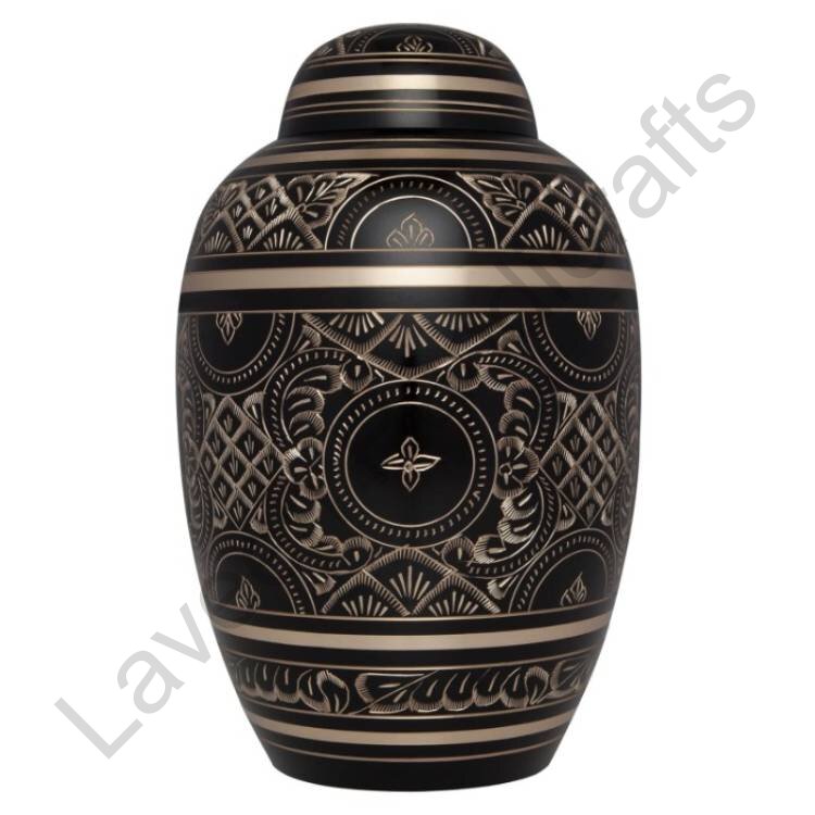 Ornate Circle Pattern Human Urn Black / Golden