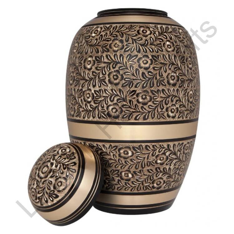 Elegant Floral Human Urn Black / Golden