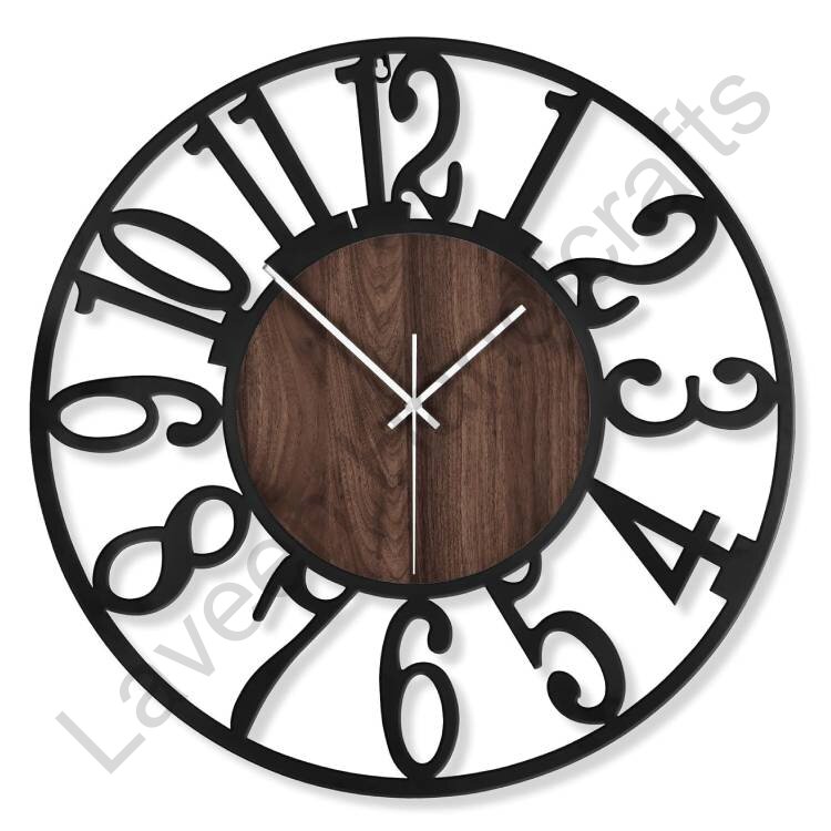 Modern Round Iron Wall Clock Black