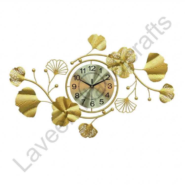 Ginkgo Leaves Artistic Wall Clock Golden