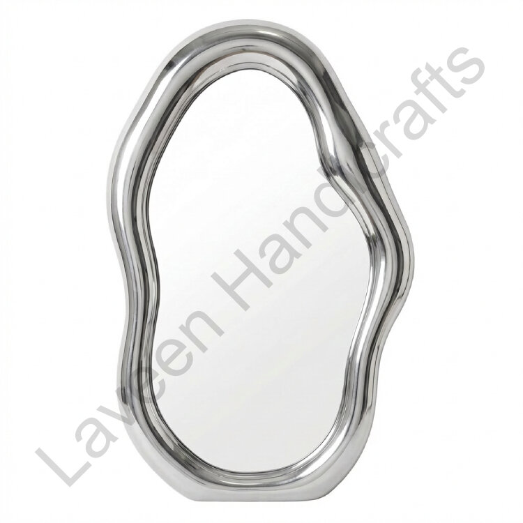 Fluid Wave Irregular Wall Mirror Silver
