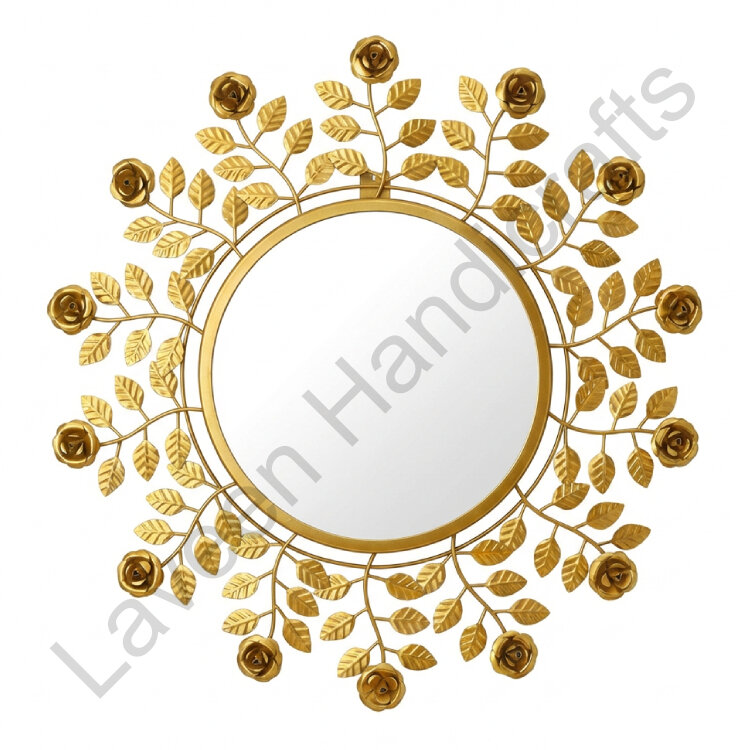 Rose Stems & Leaves Design Decorative Wall Mirror Golden